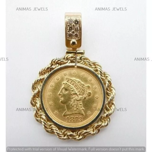 14K Yellow Gold Plated Liberty Head Quarter Eagle Coine With Rose Bezel Pendant