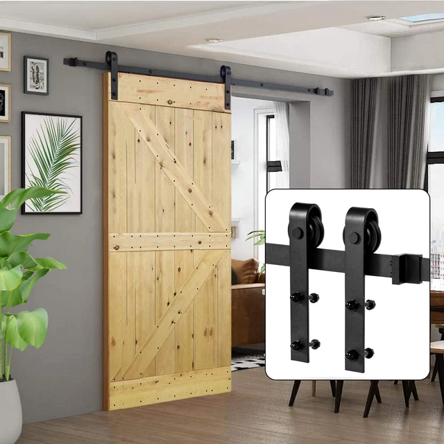8 FT Heavy Duty Sturdy Sliding Barn Door Hardware Kit, J Shape Hangers, Super Sm