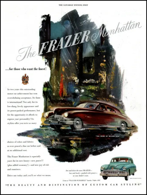 1949 Frazer Manhattan Car custom styling New York City vintage art print ad L23