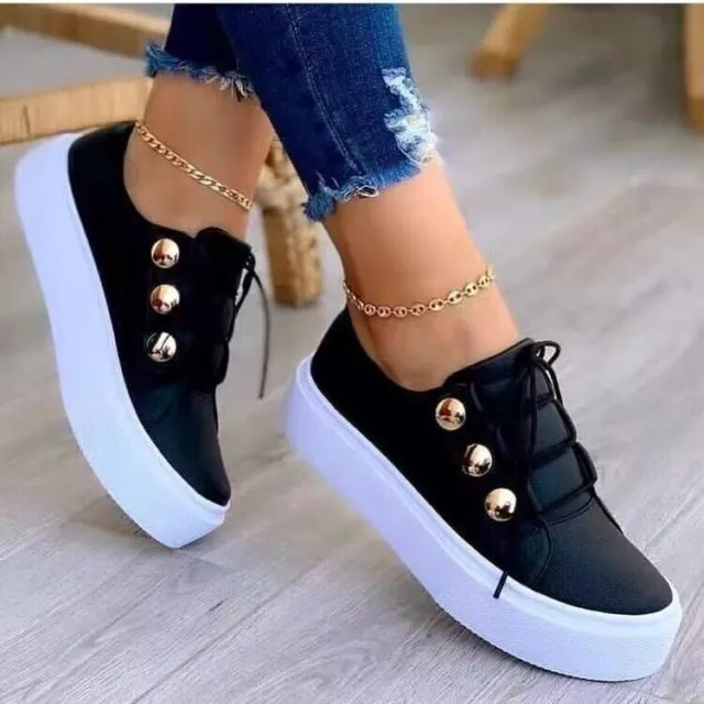 Womens Ladies Platform Trainers Flatform Lace Up Casual Shoes Sneakers Size Uk 3