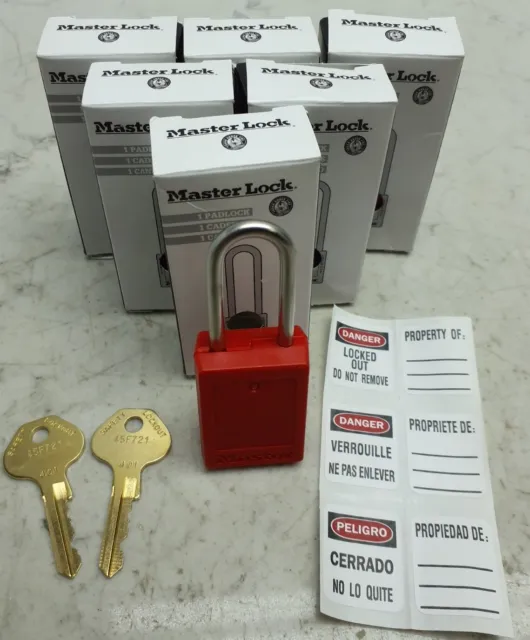 6 PACK MASTER LOCK S31RED Lockout Padlock, KEYED ALIKE, Red, 1-7/8" H, 2 Keys
