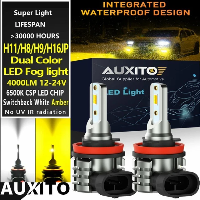 AUXITO SWITCHBACK 2X H11 H8 H9 H16 White Amber LED CSP Fog Light Bulb