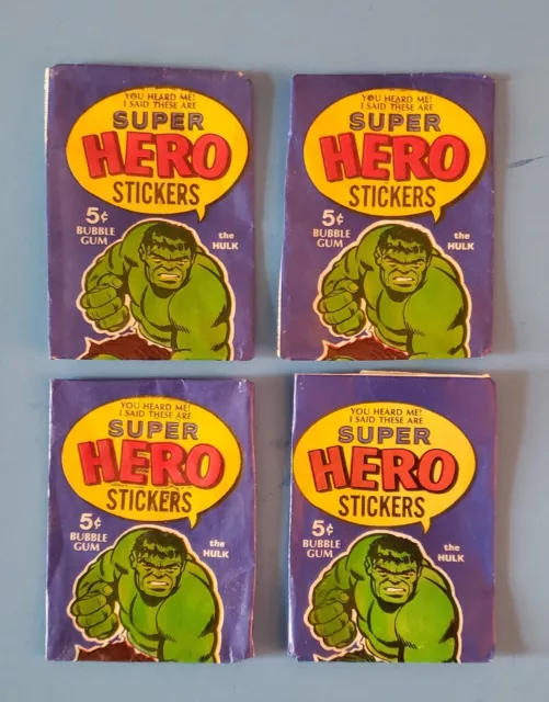 4 Original 1967 Philadelphia Bubble Gum Super Hero Sticker Wrappers
