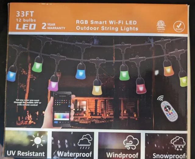 SMART-LED Outdoor String Lights Dimmable RGB Waterproof Patio Light Wifi APP USA