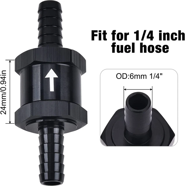 1/4" Fuel Check Valve One Way Inline Non Return Diesel Gasoline Black 6mm 2Pcs 2