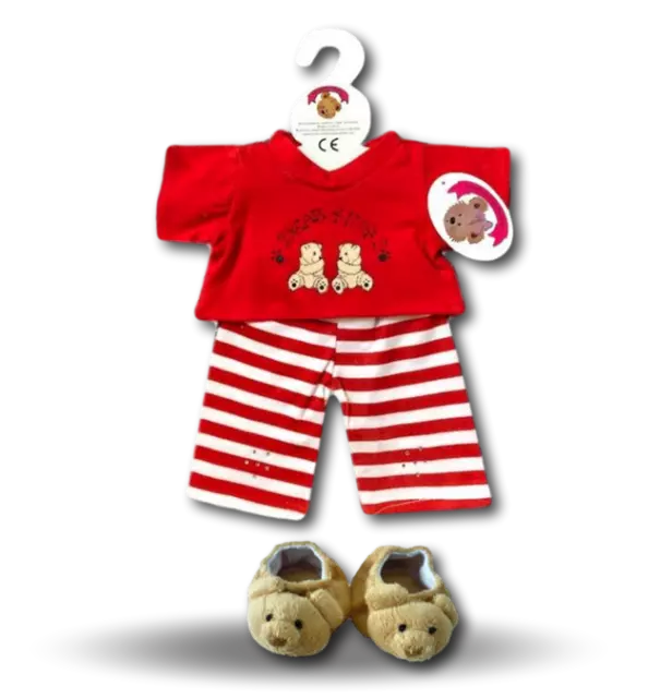 Teddy Bear Clothes Build Bears compatible Red Hugs Outfit Pyjamas + Slippers