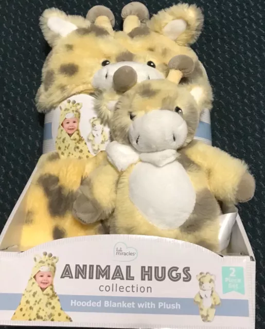 Little Miracles Plush Giraffe Animal Hugs Hooded Baby Blanket 30"x36" & Toy New