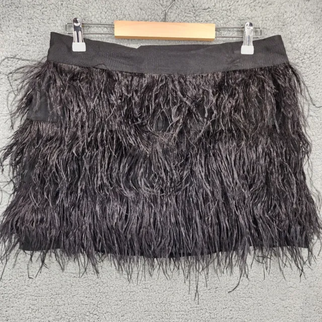 MILLY Feather Mini Womens Size 10 Black Silk Ostrich Zip Closure Mini Skirt $450
