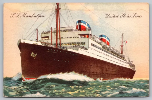SS Manhattan United States Lines American Flag Ship Ocean Vintage UNP Postcard