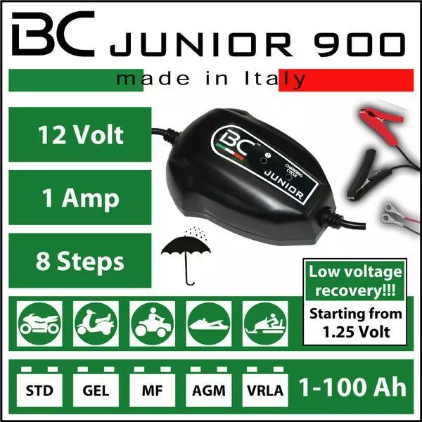 Bc Junior 900 Caricabatteria Mantenitore Carica Batteria 12V 100Ah Moto Scooter