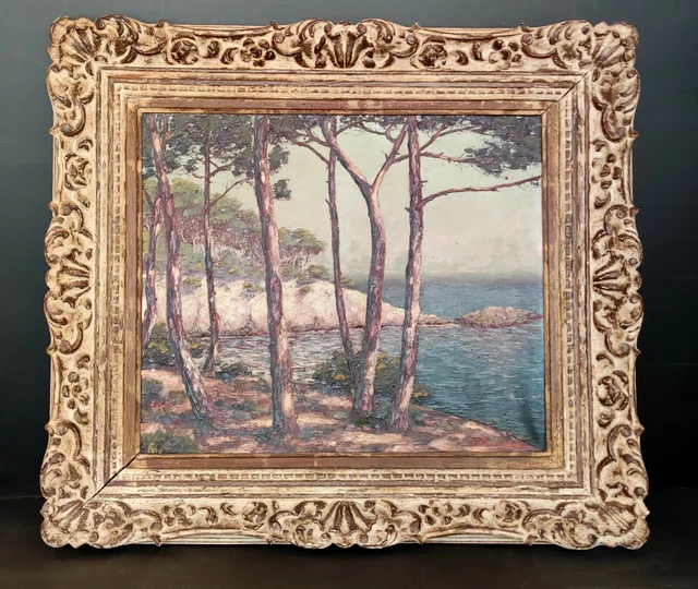 Tableau Peinture Huile Sur Toile Signe Chauvignac Bord De Mer Cadre Montparnasse