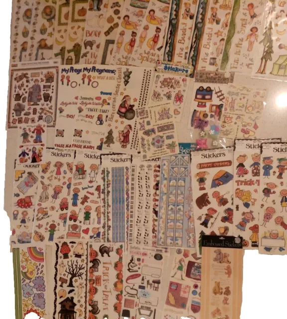 Scrapbook Sticker Sheet Lot Rub On Transfer Kit 34+ Holiday Kids Family Children