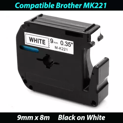 1x Compatible P-Touch Label Tape for Brotehr M-K221 Black Text on White 9mm x 8m