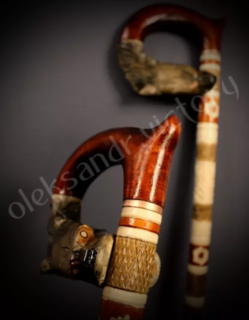 Wild Wolf Hand Carvin Cane Walking Stick Wooden Unique Handmade Cane Vintage New 2