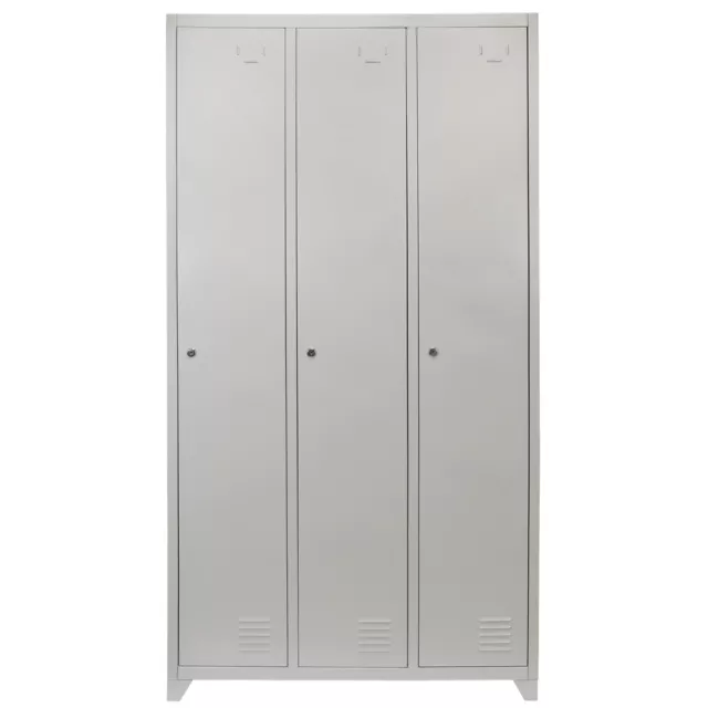 Metal Lockers 3 Doors Steel Staff Storage Lockable Gym Changing Room School Grey