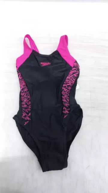 Speedo Mädchen Boom Logo Splice Muscleback Einteiliger Badeanzug - Schwarz, 116