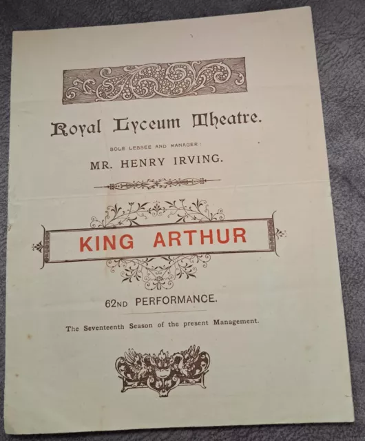 1895 Henry Irving King Arthur Lyceum Theatre Programme not Gilbert & Sullivan