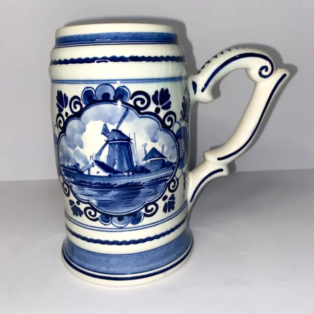 Delft Blue Beer Stein Mug Hand Painted Holland