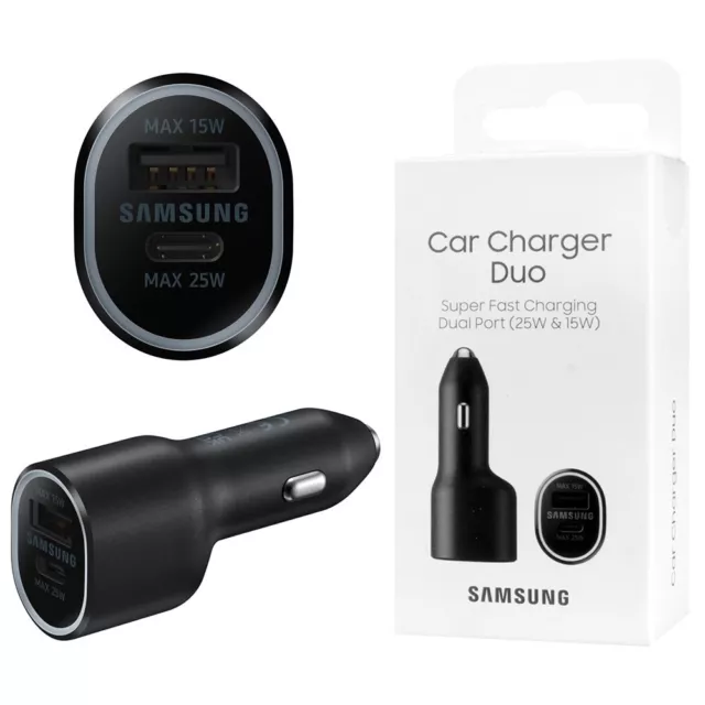 Genuine Samsung Car Charger Duo USB/Type-C For Galaxy S8 S9 S10 S20 S21 S22 S23