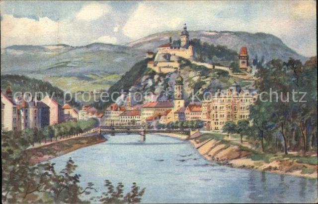 71543663 Graz_Steiermark Partie an der Mur Bruecke Schlossberg Schoeckel Kuenstl