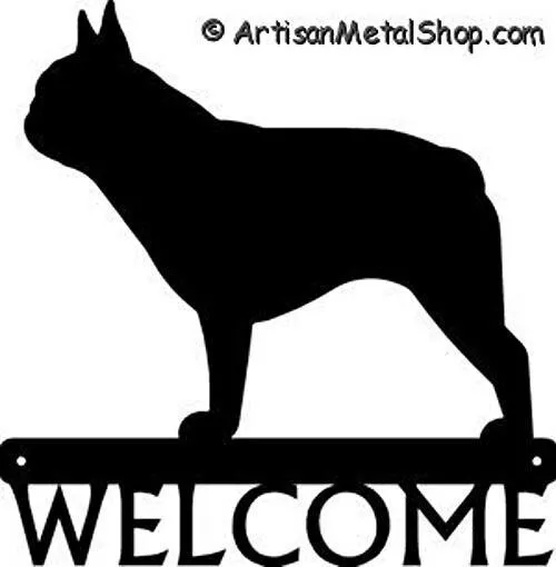 Dog Silhouette Metal Art Welcome Sign Wall Plaque 12" - Breed French Bulldog