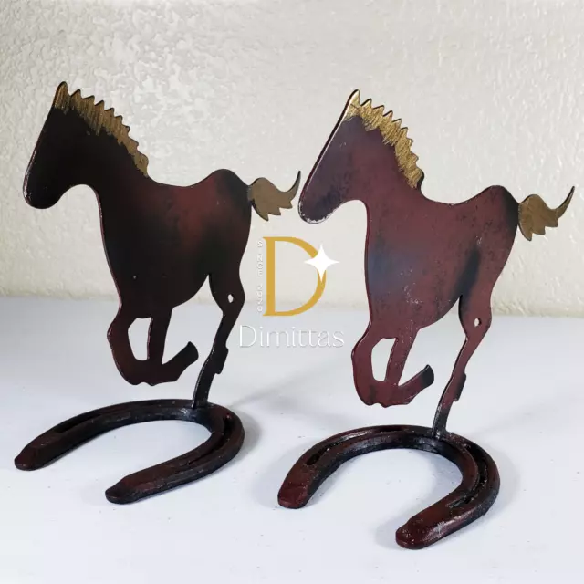 Metal Horse Silhouette O Pony Diamond Horseshoe Stand Western Equestrian Display