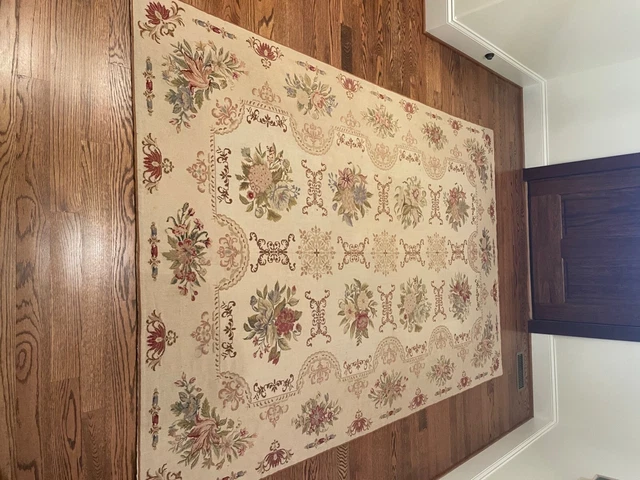 Gorgeous Handwoven Antique Aubusson French needlepoint rug 5'7"x8'7". 