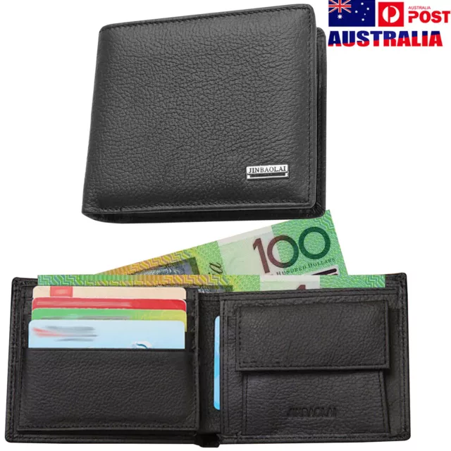 Mens Genuine Leather Wallet Cowhide Coin Purse Wallet Multiple Card Slots Bag AU