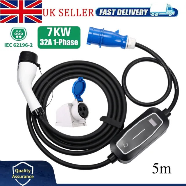 Portable EV Charger Type 2 7KW 32A Adjustable Current For Car Charging Cable 5m