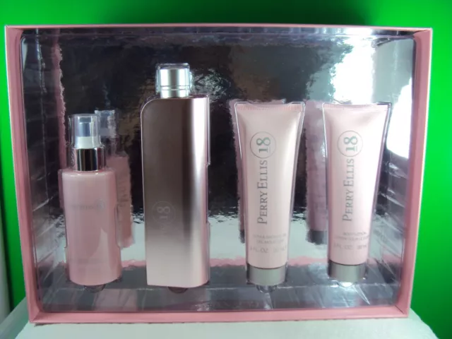 Perry Ellis 18 Women 4PCS Gift Set 3.4OZ EDP SPRAY 3.0 SHOWER GEL & LOTION A8A