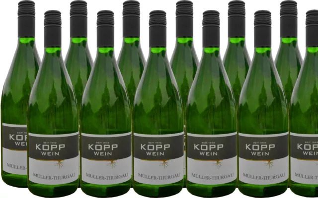 (12 x 1L) 22er MÜLLER-THURGAU trock Prädikatswein Erzeugerabfüllung Weingut Kopp