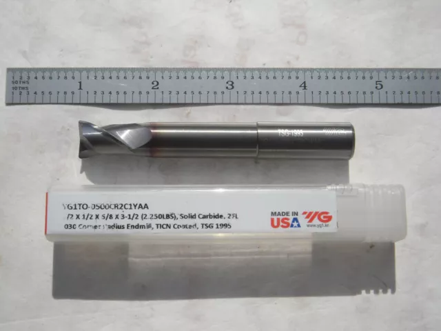 New Yg-1 Usa 1/2" Dia X 5/8" Loc X 3-1/2" Oal X .030" C.r 2Fl Cc Carbide Endmill