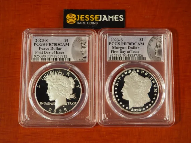 2023 S Proof Silver Peace & Morgan Dollar Pcgs Pr70 Dcam First Day Of Issue Fdi