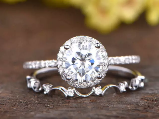 Anello nuziale da sposa con diamante simulato taglio rotondo da 2 ct, set...