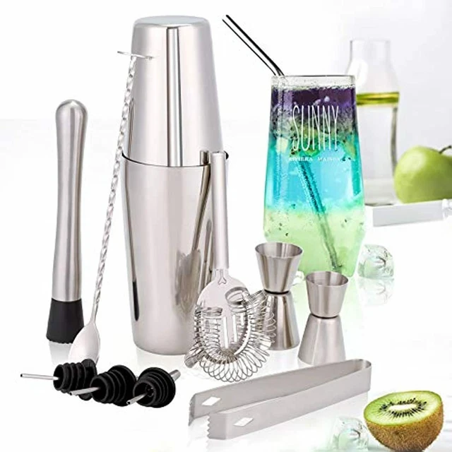 HALOVIE Set Shaker à Cocktail 10 Pièces en Acier Inoxydable 750 ML + 600ML Kit