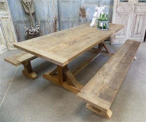 8' Amish Pine Harvest T-Leg Table, Custom Made To Order, Rustic Farmhouse Table