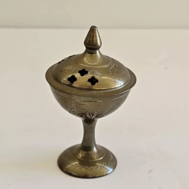 Vintage Solid Brass Footed Cone Incense Burner 1960's-1970's 4" Tall