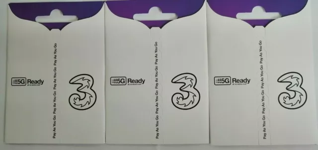 "Nuova" carta SIM "20x 5G pronta super caricata tre cellulari Pay As You Go 3G, 4G -Bulk"
