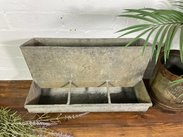 Small Vintage French Galvanised Wall Mounted Cattle Feeder Trough Garden Planter