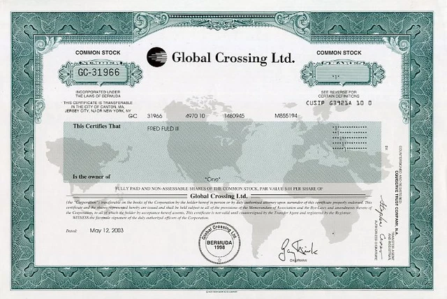 2003 Global Crossing Ltd Stock Certificate