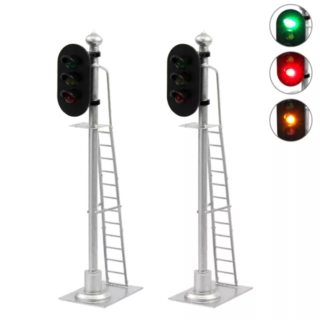 2pcs O Scale 1:43 Model Railroad Block Signals 3-Lights Green Yellow Red Ladder