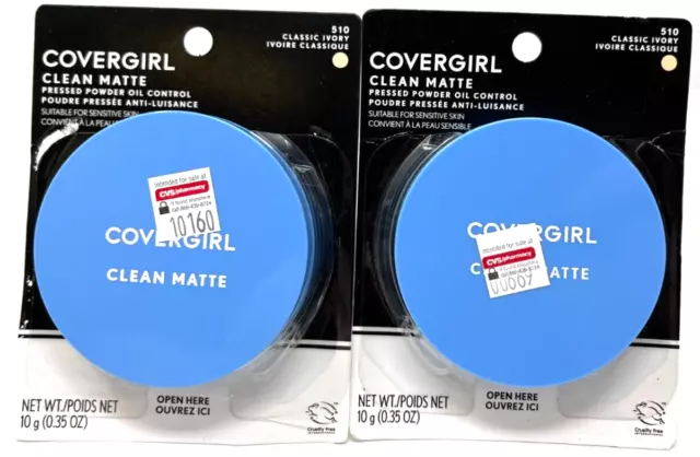 (2) Covergirl Clean Matte Oil-Control Pressed Powder Sealed 510 - Classic Ivory