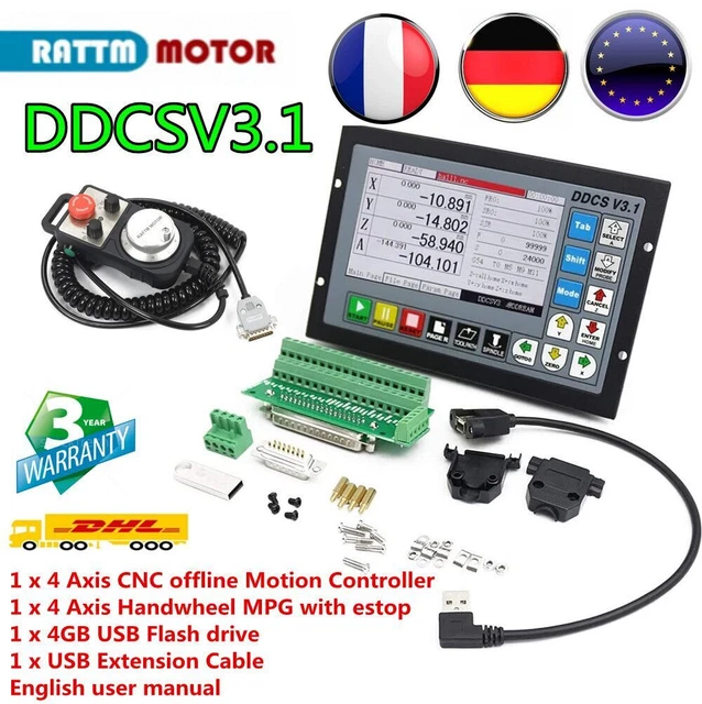 （FRA）CNC 4 Axis 500KHz Motion Offline PLC Controller System G Code w/ 100PPR MPG