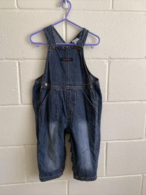 Euc - Vintage Osh Kosh Blue Denim Sleeveless Baby / Toddler Overalls - Size 1