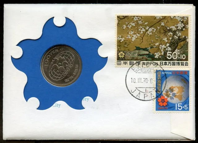 Japan 1970 100 Yen Expo Unc Coin On Cover Canceled Opening Day 10.Iii.70 Of Expo
