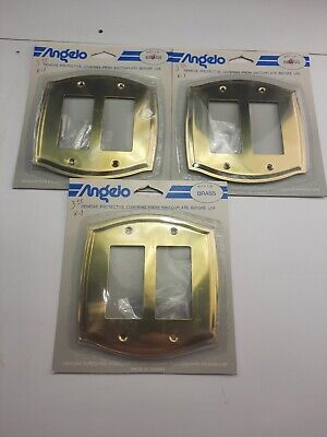 3 Vintage Angelo Solid Brass Decorator  Wall plate Double Rocker Switch Cover