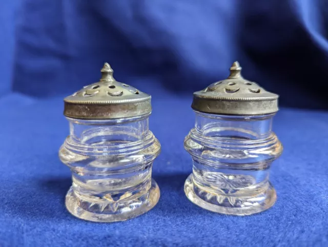 Antique Clear Glass EAPG 2" SALT PEPPER SHAKERS Set of 2