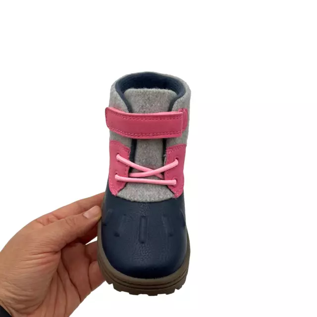 Carters Little Toddler Girls Duck Boot Size 9 Pink Navy Blue Mid top Winter Shoe 3