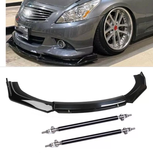 Front Bumper Lip Spoiler Splitter Glossy Black Strut For Infiniti G35 Body Kit