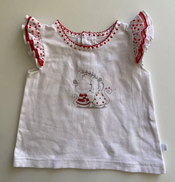 Bebe by Minihaha baby girl size 3-6 months white Christmas t-shirt mouse, VGUC